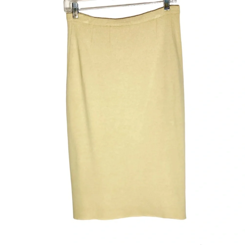 🛵 Vtg Union Made Butter Yellow Wool Knit Sweater Skirt M